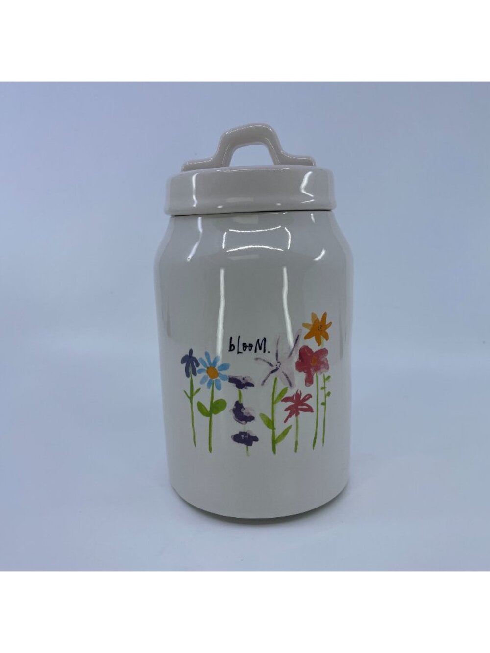 rae dunn artisan collection medium ceramic canister with lid floral design white